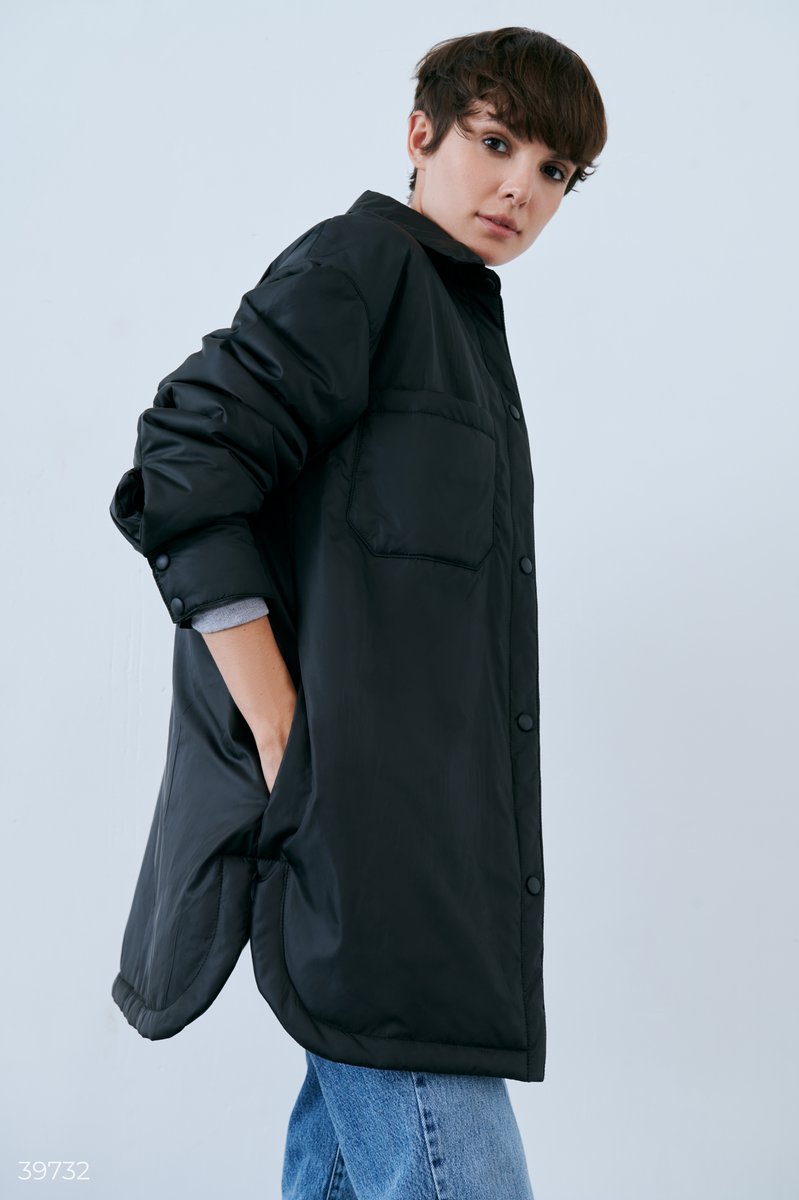 Черная куртка-рубашка с отложным воротником