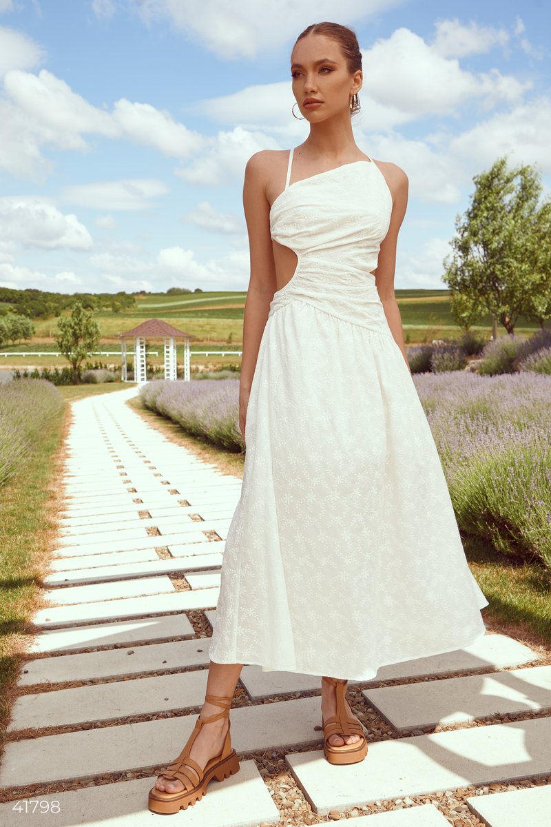 Платье ассиметричного кроя с открытой спиной Белый 41798