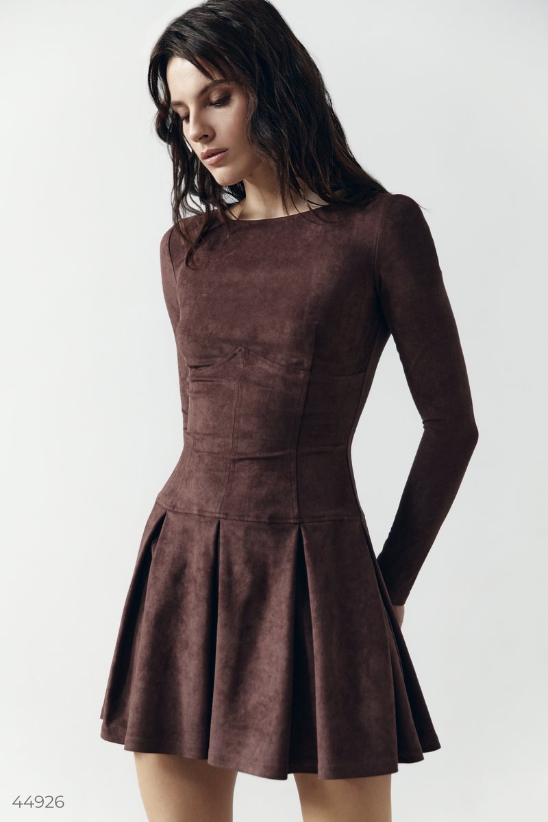 

Сукня міні з екозамші шоколадного відтінку
