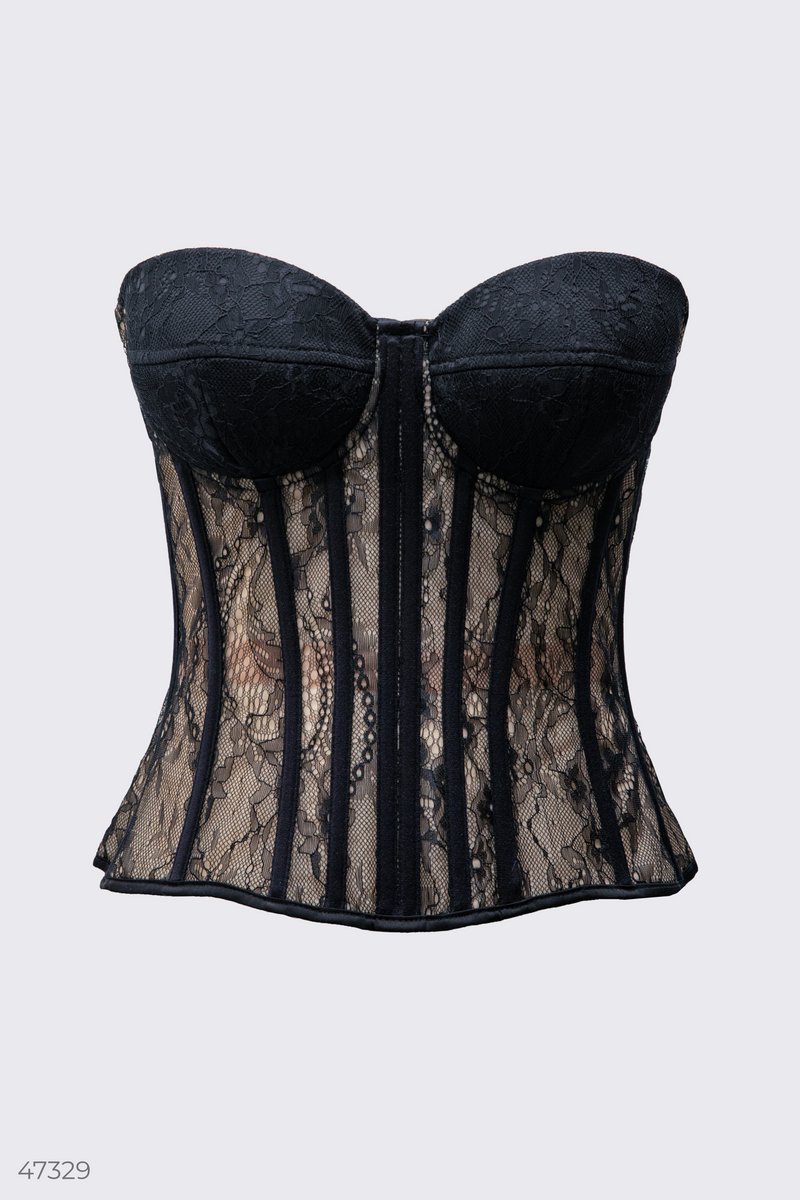 Чорний корсет-бюстьє з мереживом
Чорний корсет-бюстьє з мереживом