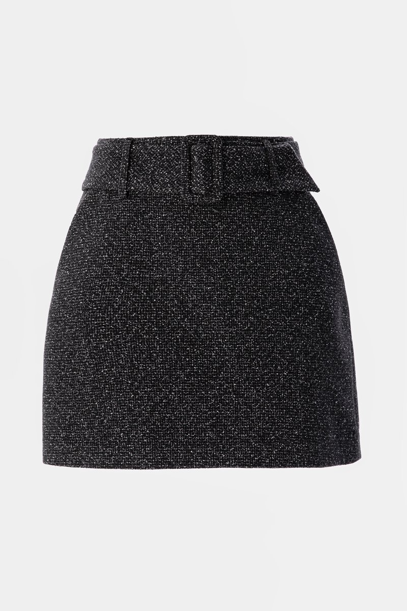 Чорна твідова спідниця міні з поясом
Чорна твідова спідниця міні з поясом