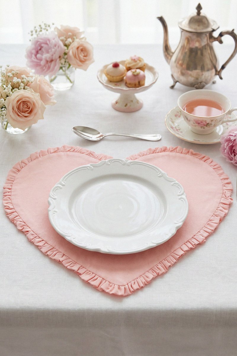 Рожевий плейсмат серце з рюшами
Рожевий плейсмат серце з рюшами