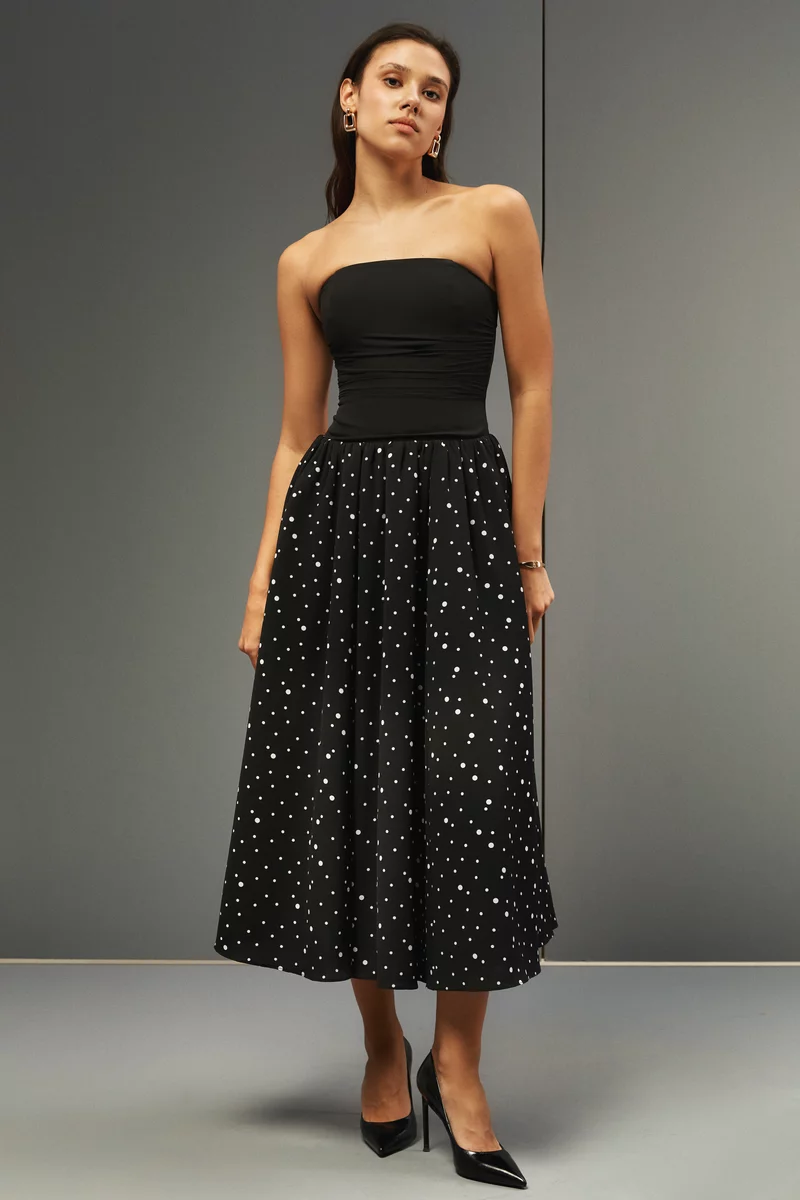 Черно-белое шифоновое платье с корсетом - фото 1