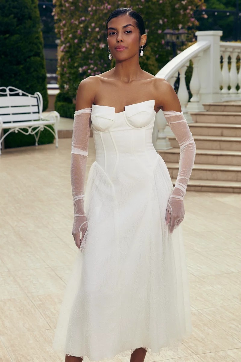 Платье миди с пышной юбкой и корсетом - фото 1