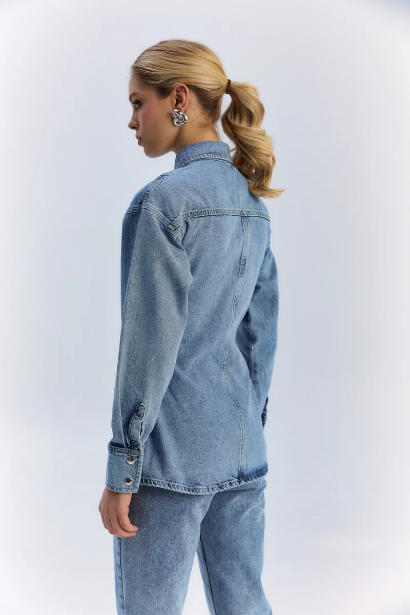 Блакитна подовжена куртка-сорочка Gepur із деніму