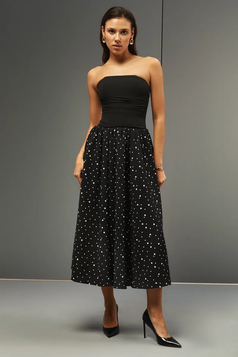 Черно-белое шифоновое платье макси