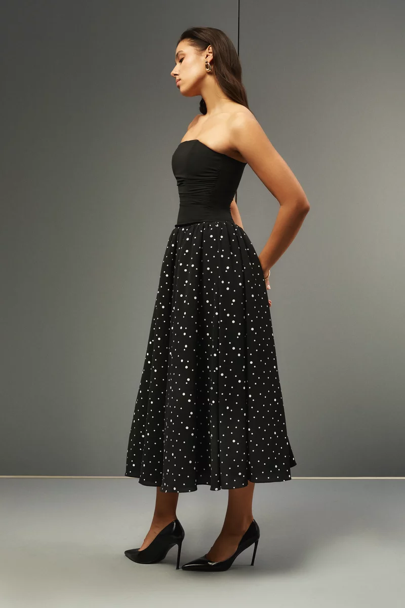 Черно-белое шифоновое платье макси