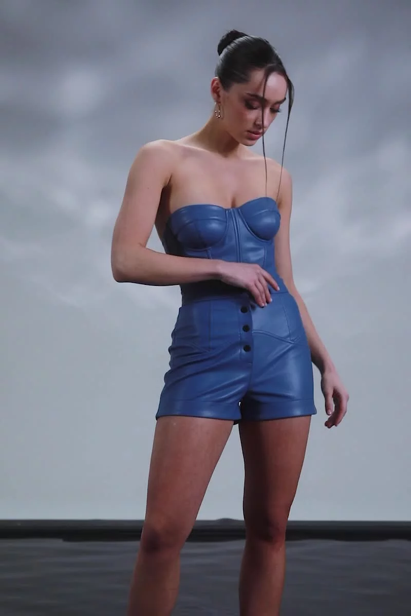 Blue faux leather shorts (№ 43529) ♡ Gepur - women clothes