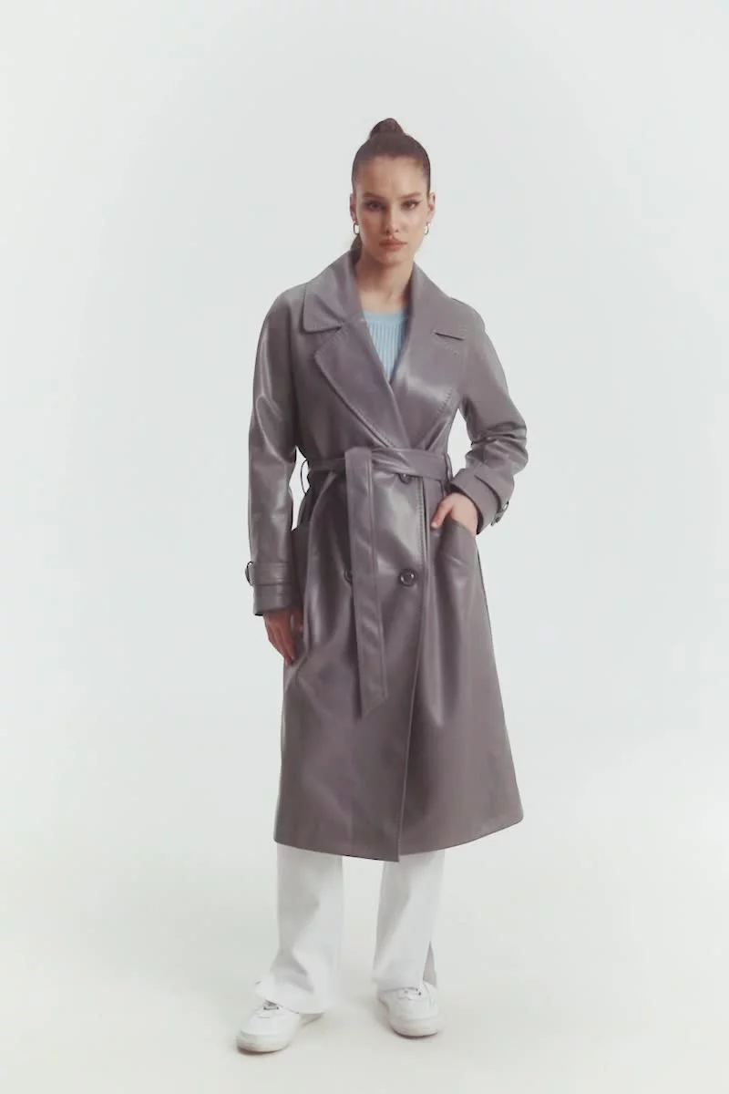 ローヘン　SHORT TRENCH REVER COAT C.GREY Wool Trench Coat Blue-Grey – ATTIRE THE STUDIO
