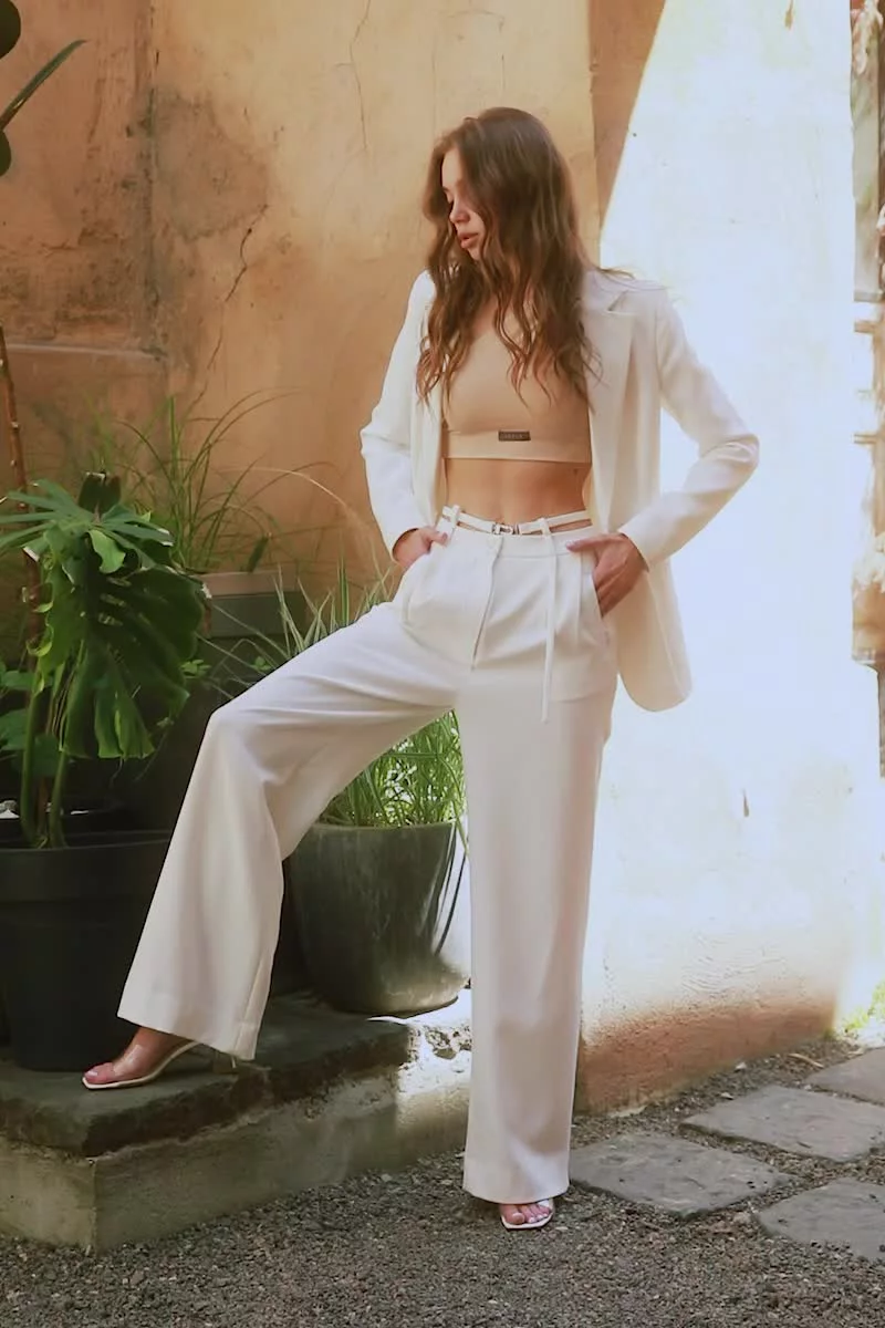 White palazzo pants with a high waist (№ 44707) ♡ Gepur