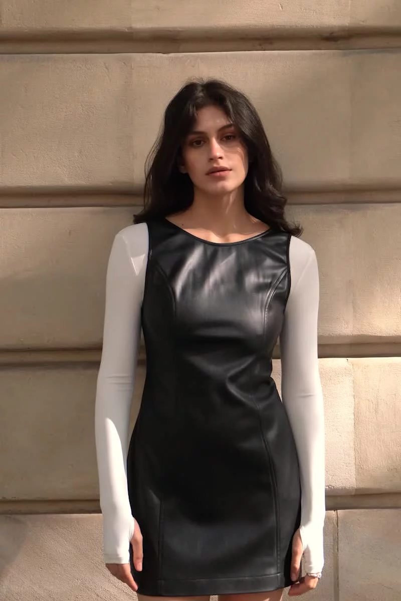 Sleeveless leather dress (№ 44720) ♡ Gepur - women clothes Sleeveless leather dress (№ 44720) ♡ Gepur - women clothes
