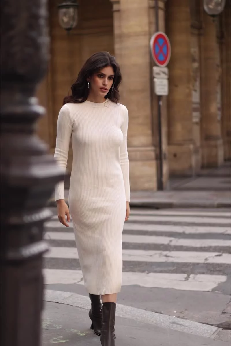 Milk knit dress with slit (№ 45569) ♡ Gepur - women clothes