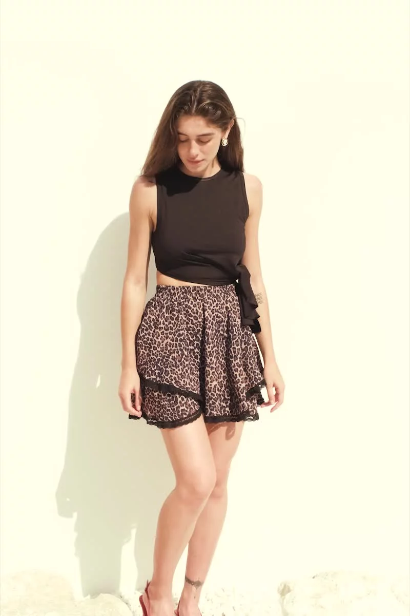 Flared mini skirt with leopard print (№ 47032) ♡ Gepur