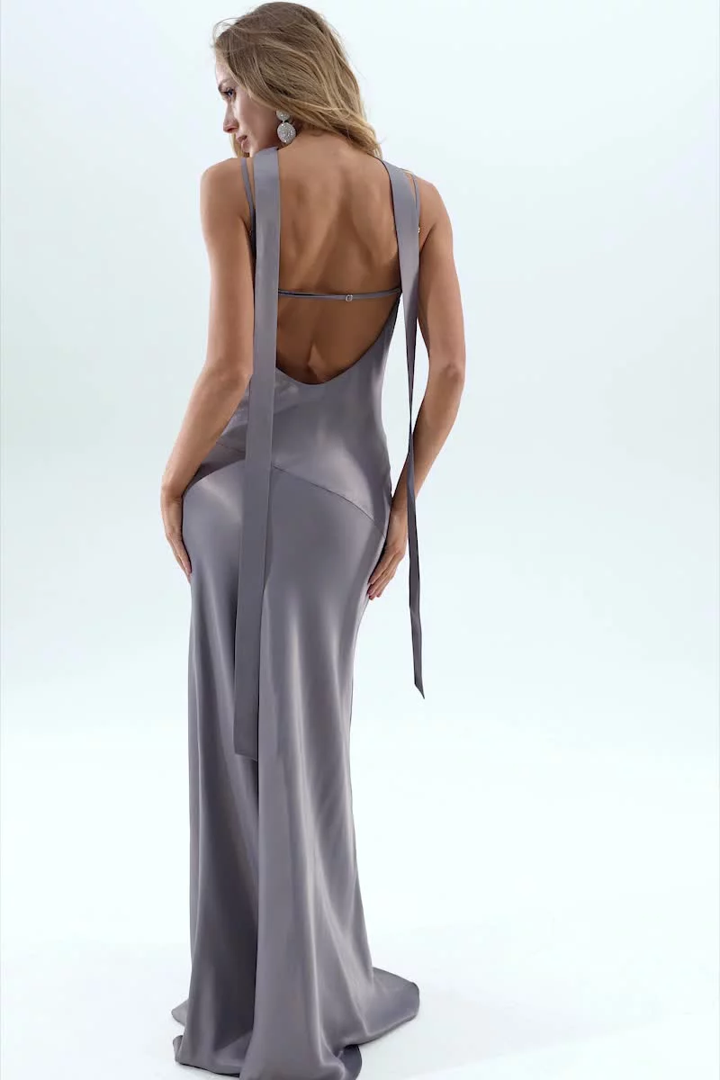 Gray satin maxi dress ( 47652)  Gepur - women clothes store