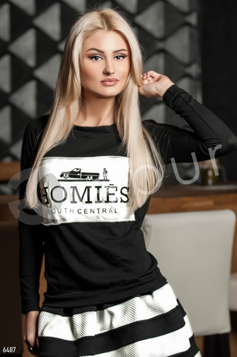 Черная стрейчевая кофточка с накатом (№ 6487) ♡ Gepur - women clothes store