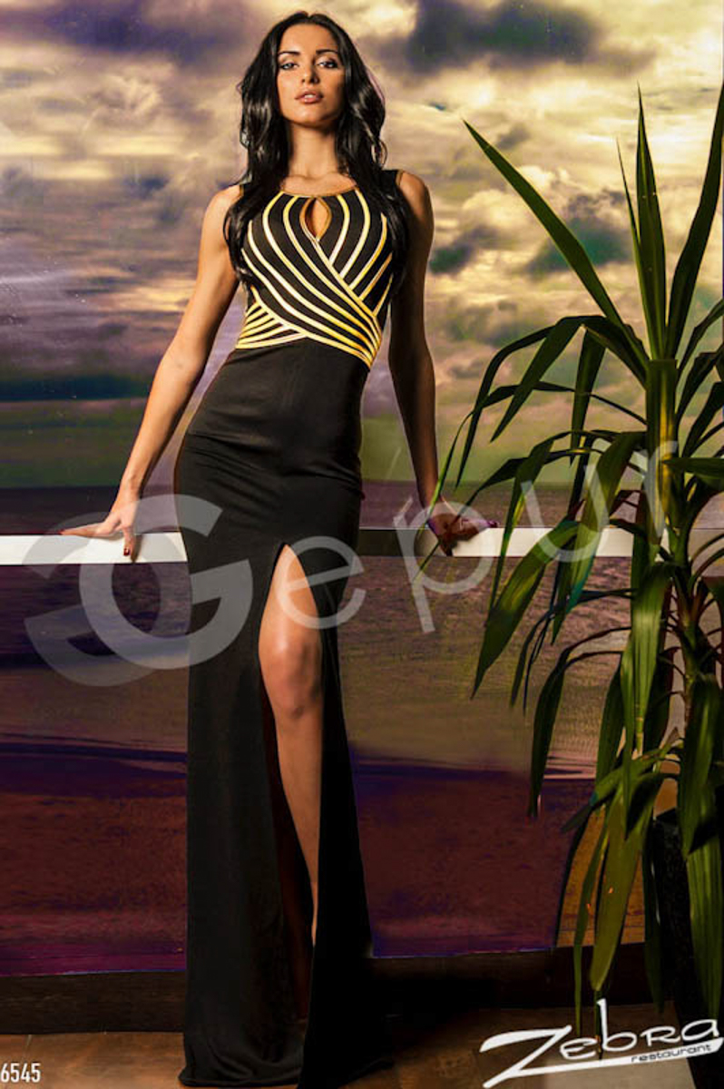Вечернее длинное платье с золотыми полосочками photo 1