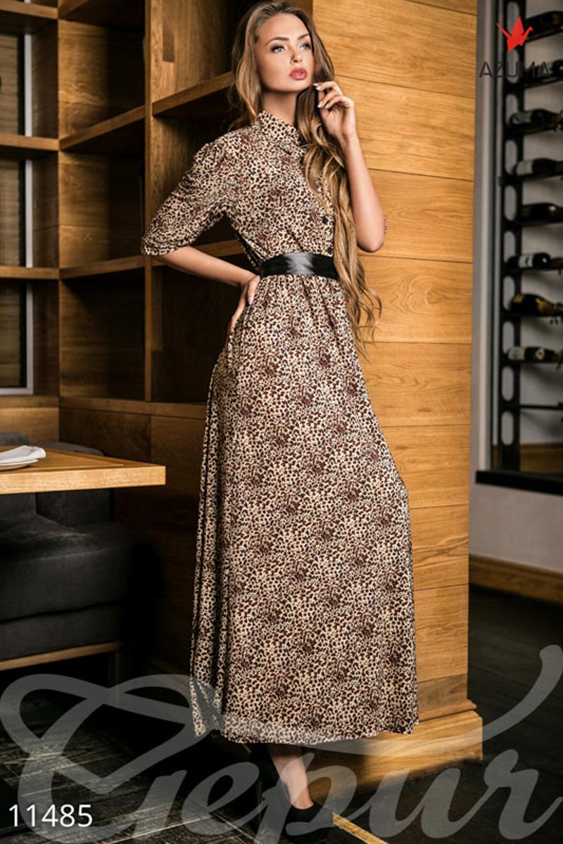 Платье "коричневый леопард" с рукавом-фонариком фотографія 1