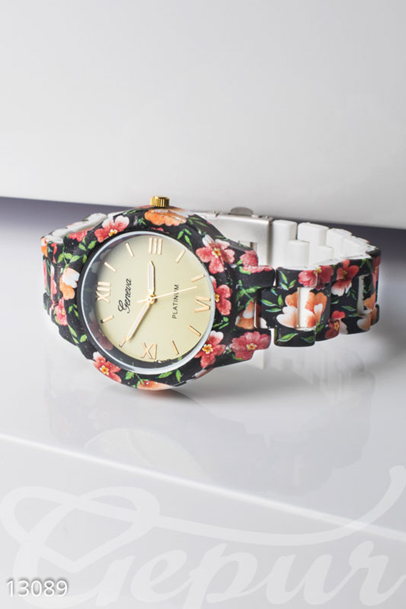 Аккуратные часы Geneva с цветочным керамическим ремешком photo 1
