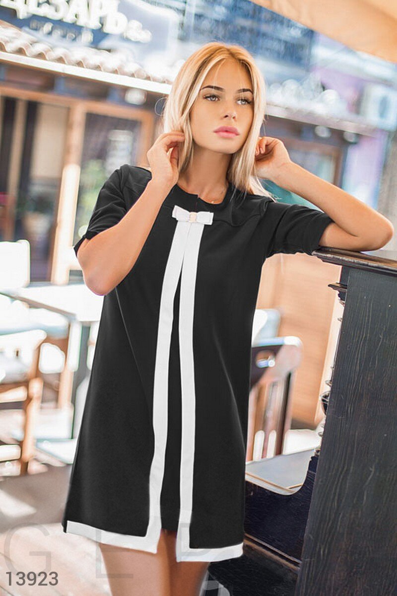 Black a-line dress with white piping Black 13923