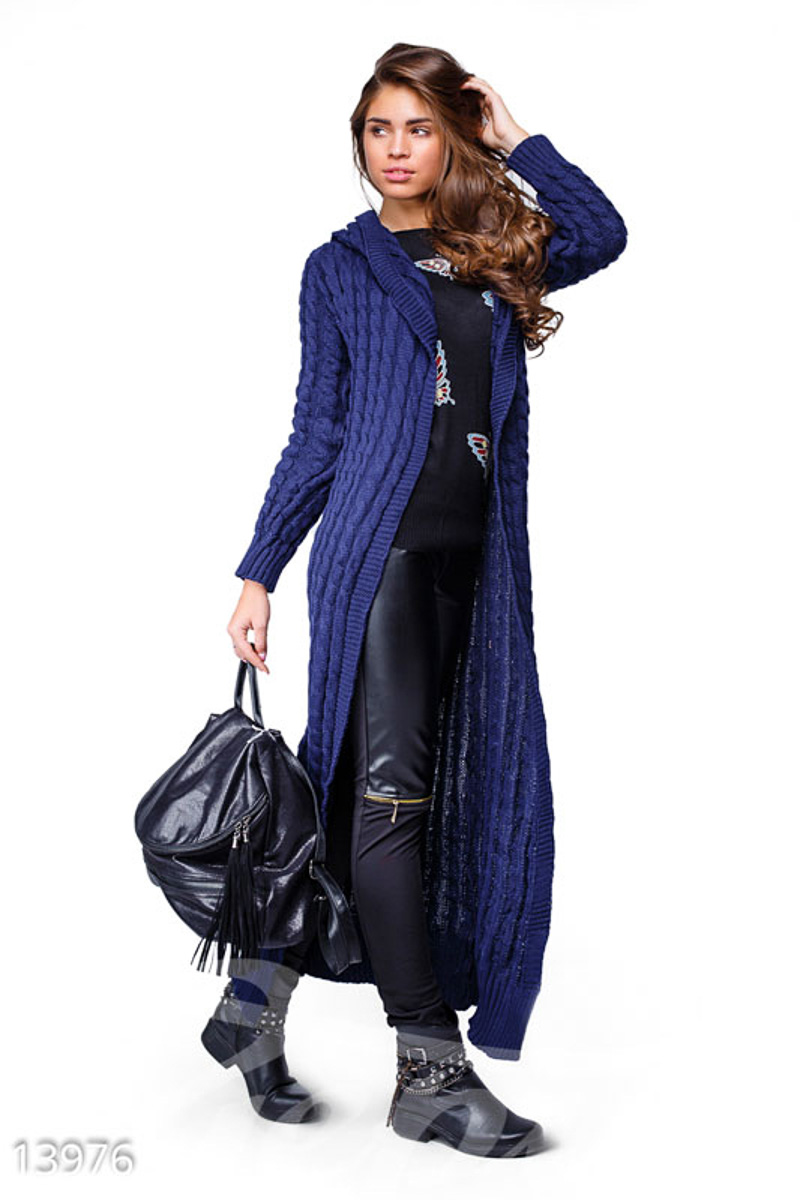 Вязаный удлиненный кардиган с капюшоном (№ 13976) ♡ Gepur - women ...