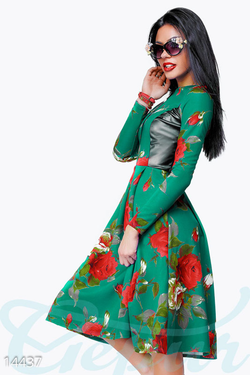 Пышное платье-миди с цветочным принтом фотография 1