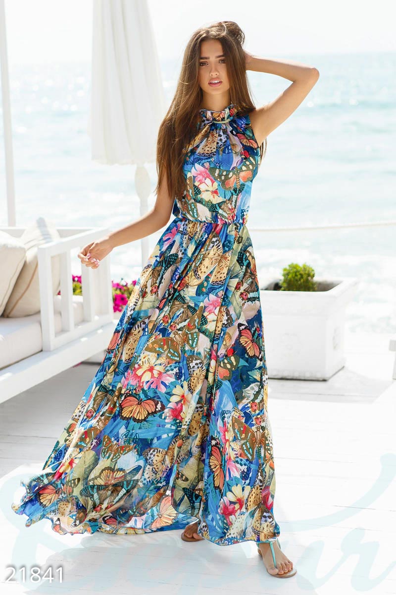 Цветное сатиновое платье photo 1