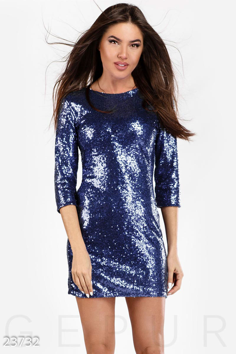 Коротке коктейльне плаття Синій 23732