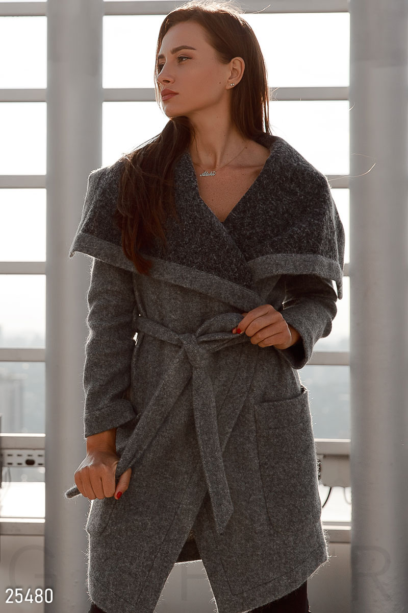 Мягкое шерстяное пальто Серый 25480