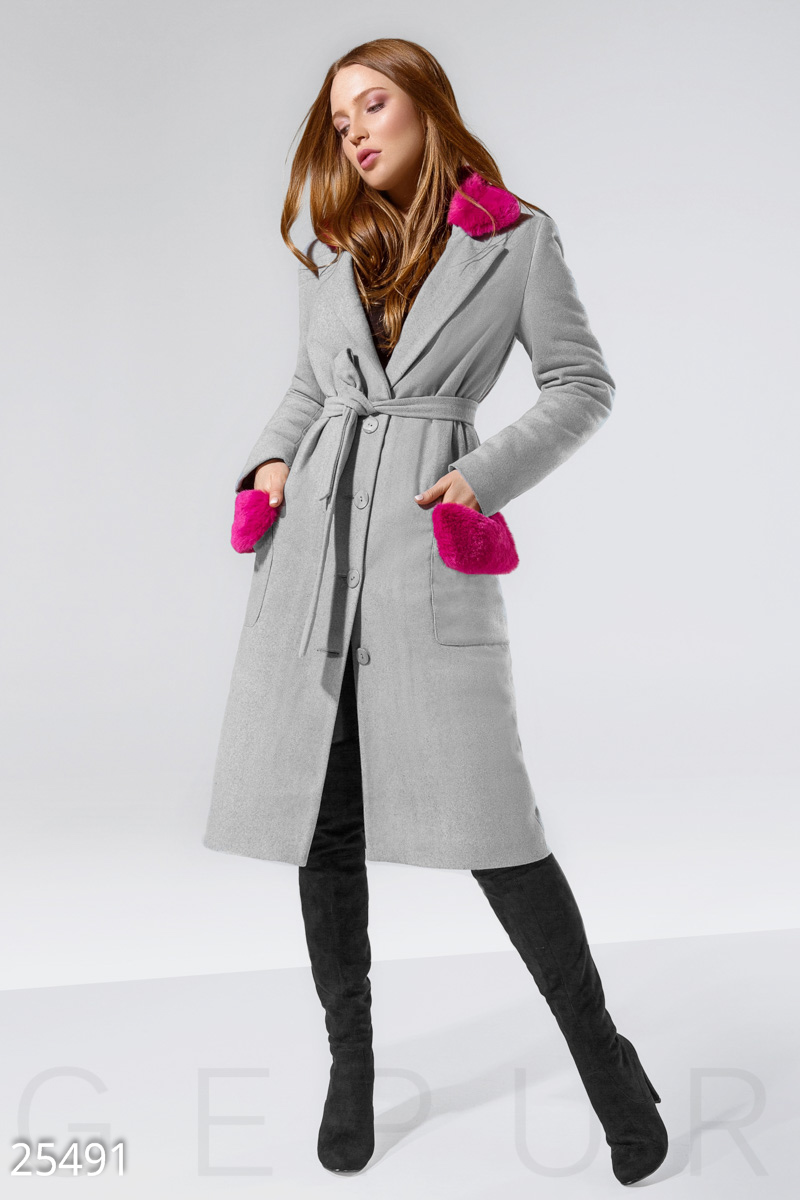 Стильное демисезонное пальто Серый 25491