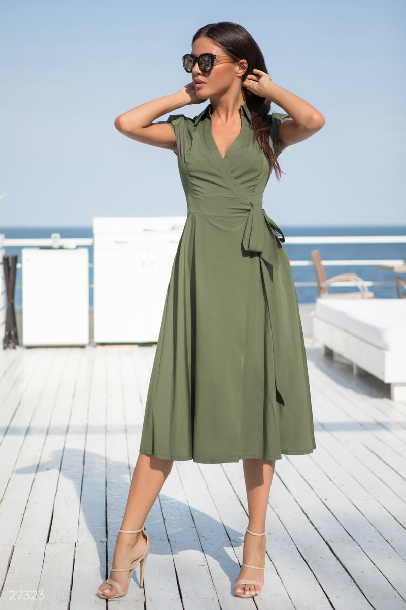 Лаконичное платье-миди Зеленый 27323