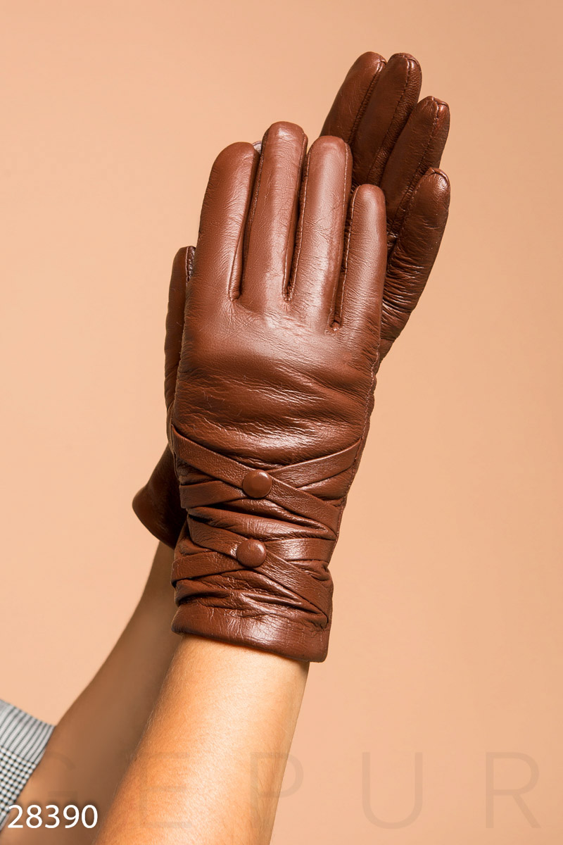 Women's leather gloves Brown 28390