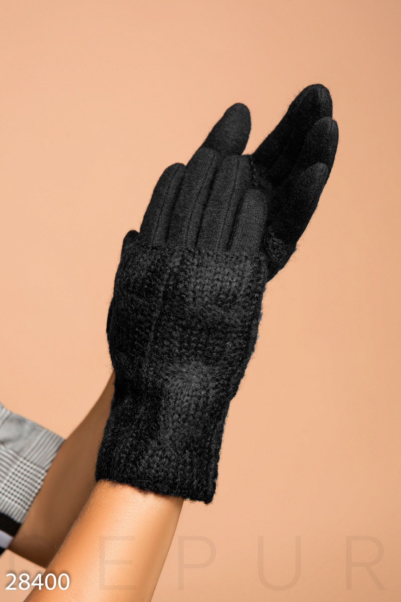 Шерстяные перчатки-митенки Черный 28400