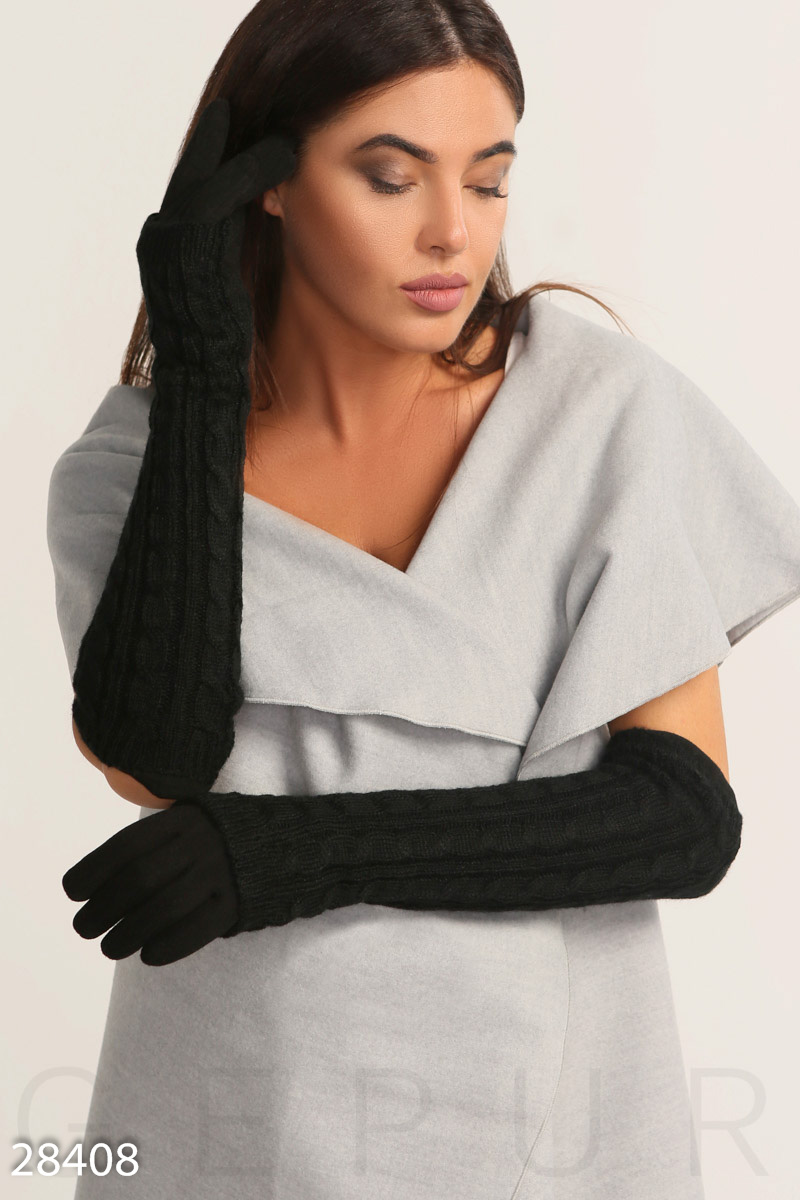 Довгі рукавички з мітенками Чорний 28408