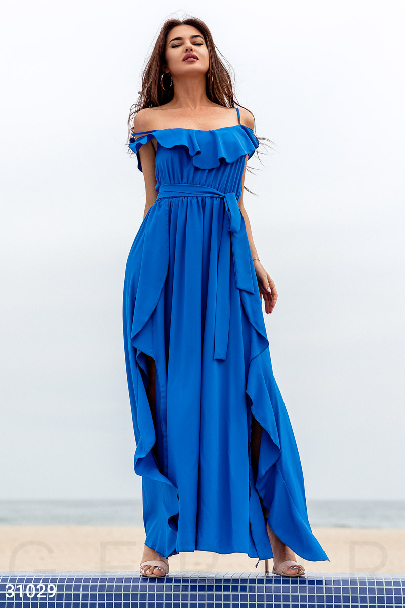 Довге плаття з воланом Синій 31029