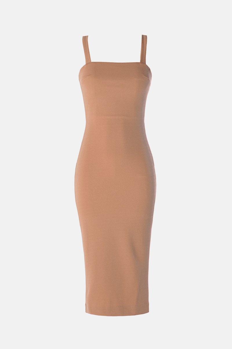 Beige knitted midi dress with straps photo 5