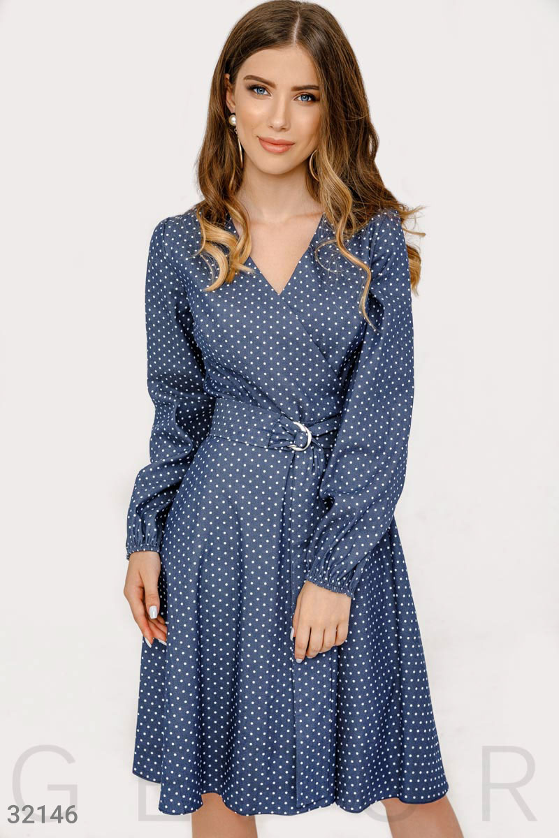Класична сукня-міді в дрібний горошок Синій 32146