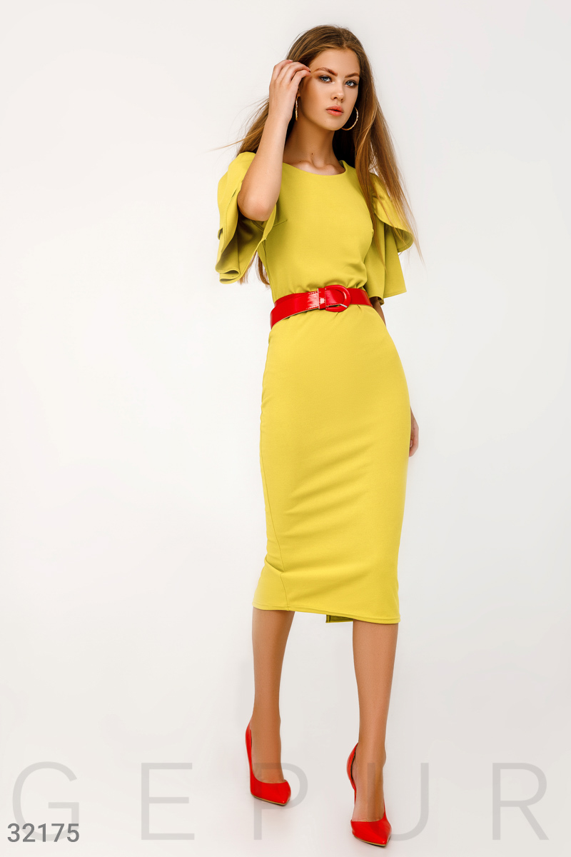 Приталене плаття-міді Жовтий 32175