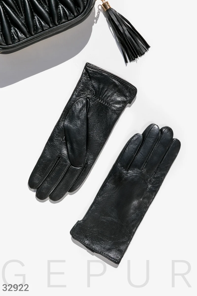 Шкіряні чорні рукавички фотографія 1