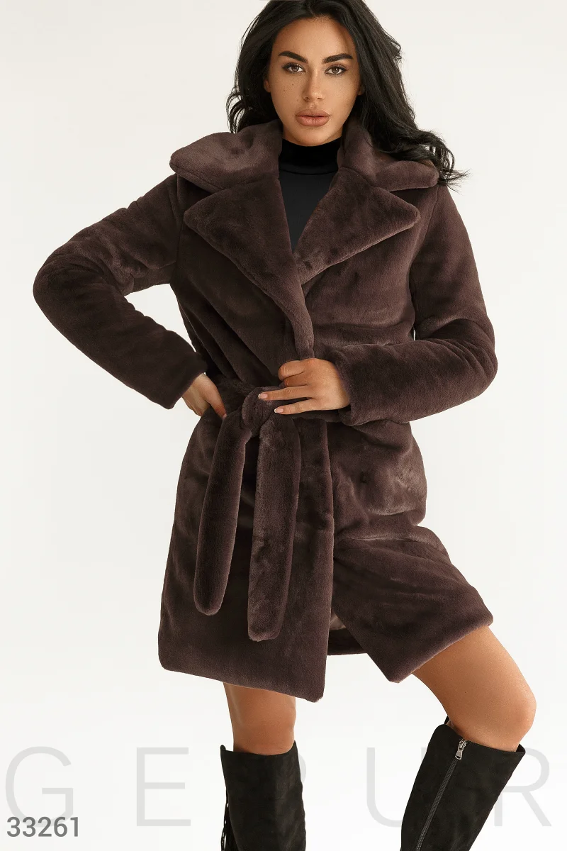 Fur coat in chocolate shade photo 1