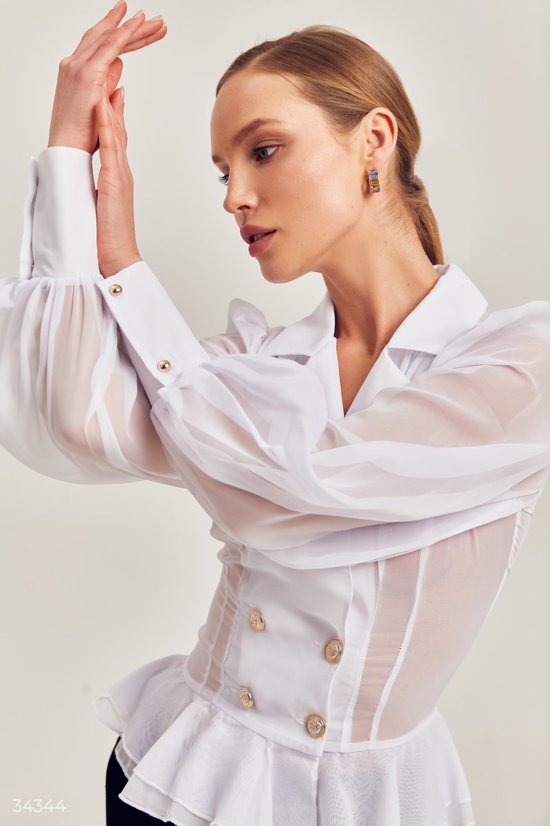 Блуза с объемным рукавом Белый 34344
