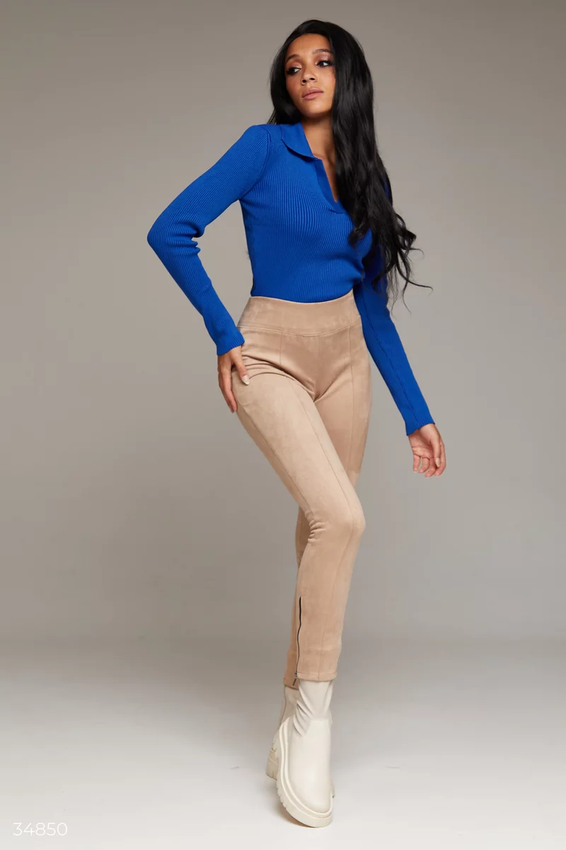 Suede beige trousers photo 2