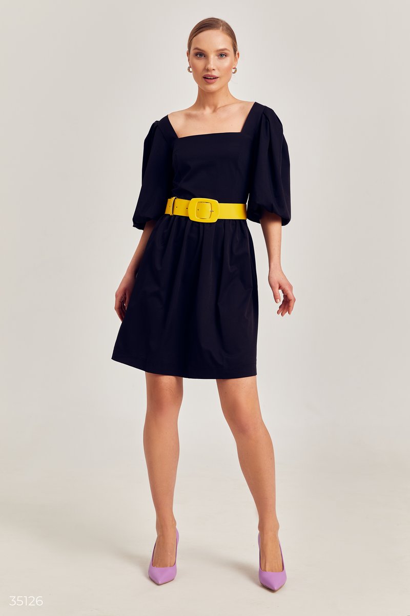 Платье с объемными рукавами Черный 35126