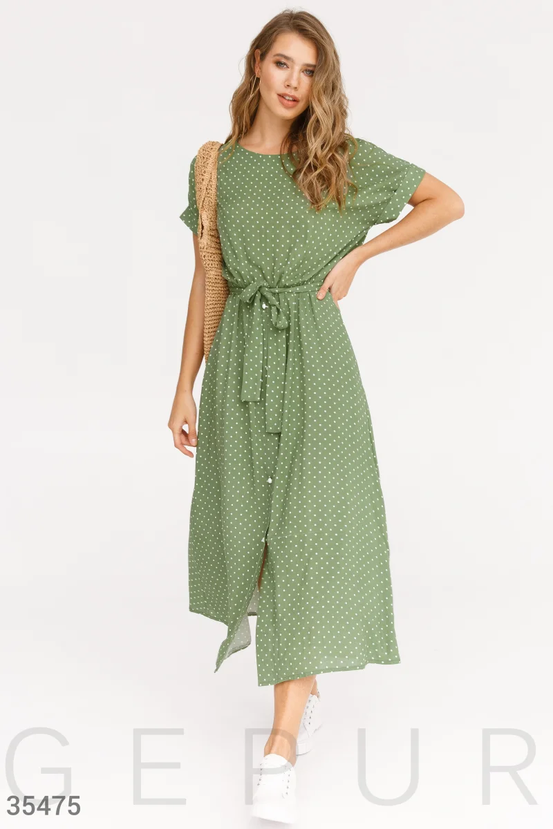 Зеленое платье в констрастный горошек фотография 1