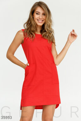 Красное льняное платье фотография 1