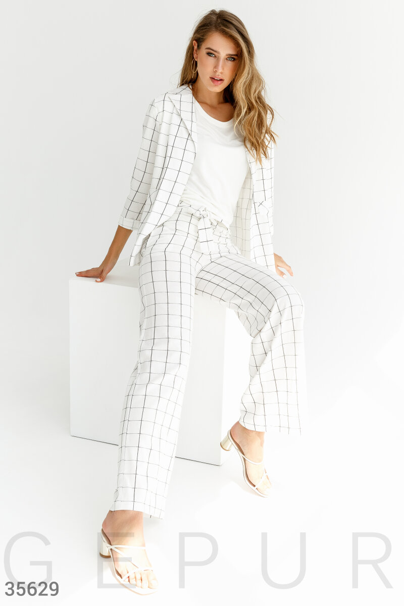 Checked linen business suit