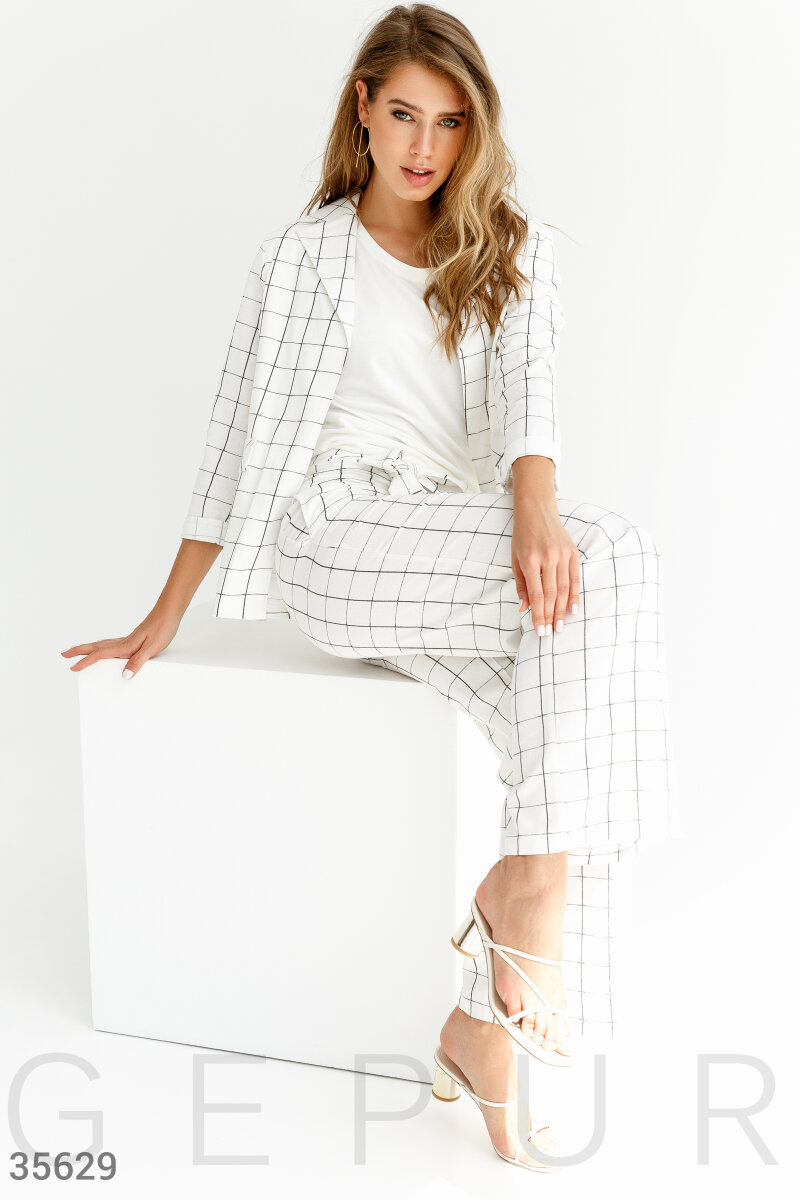 Checked linen business suit