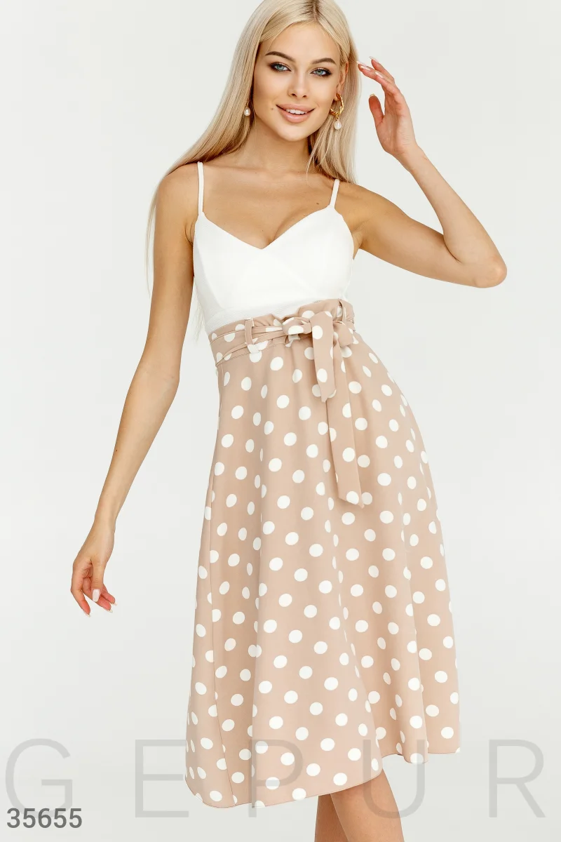 Beige skirt with large white polka dots photo 1