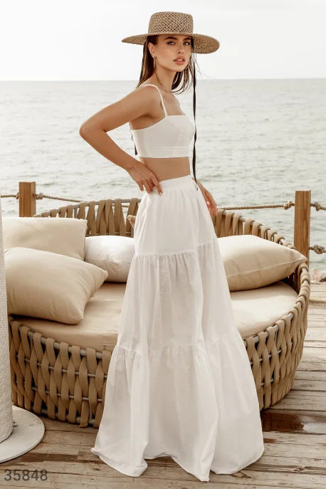 Waves Of Style Ivory Tiered Swim Cover-Up Maxi Skirt