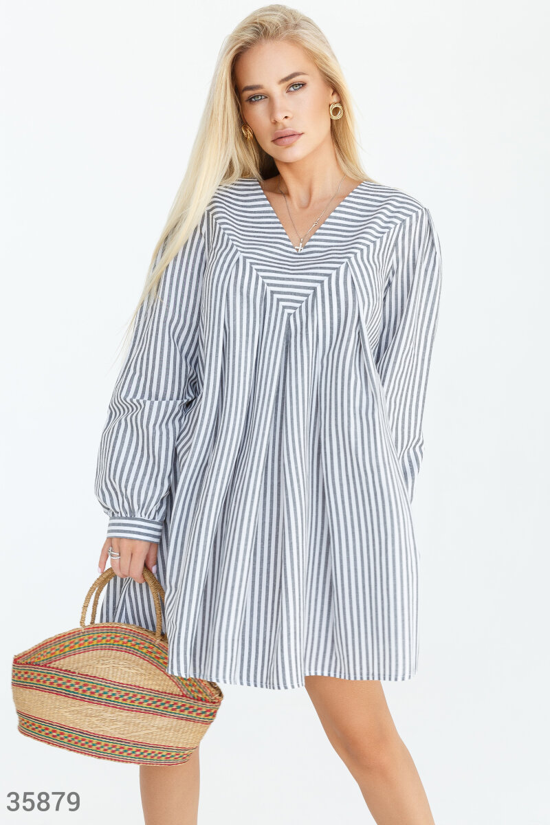 Loose oversize striped dress Black and white 35879