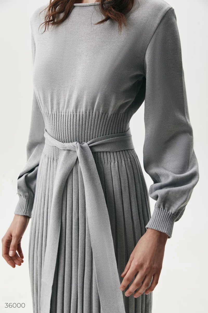 Gray knitted midi dress with pleated bottom photo 2